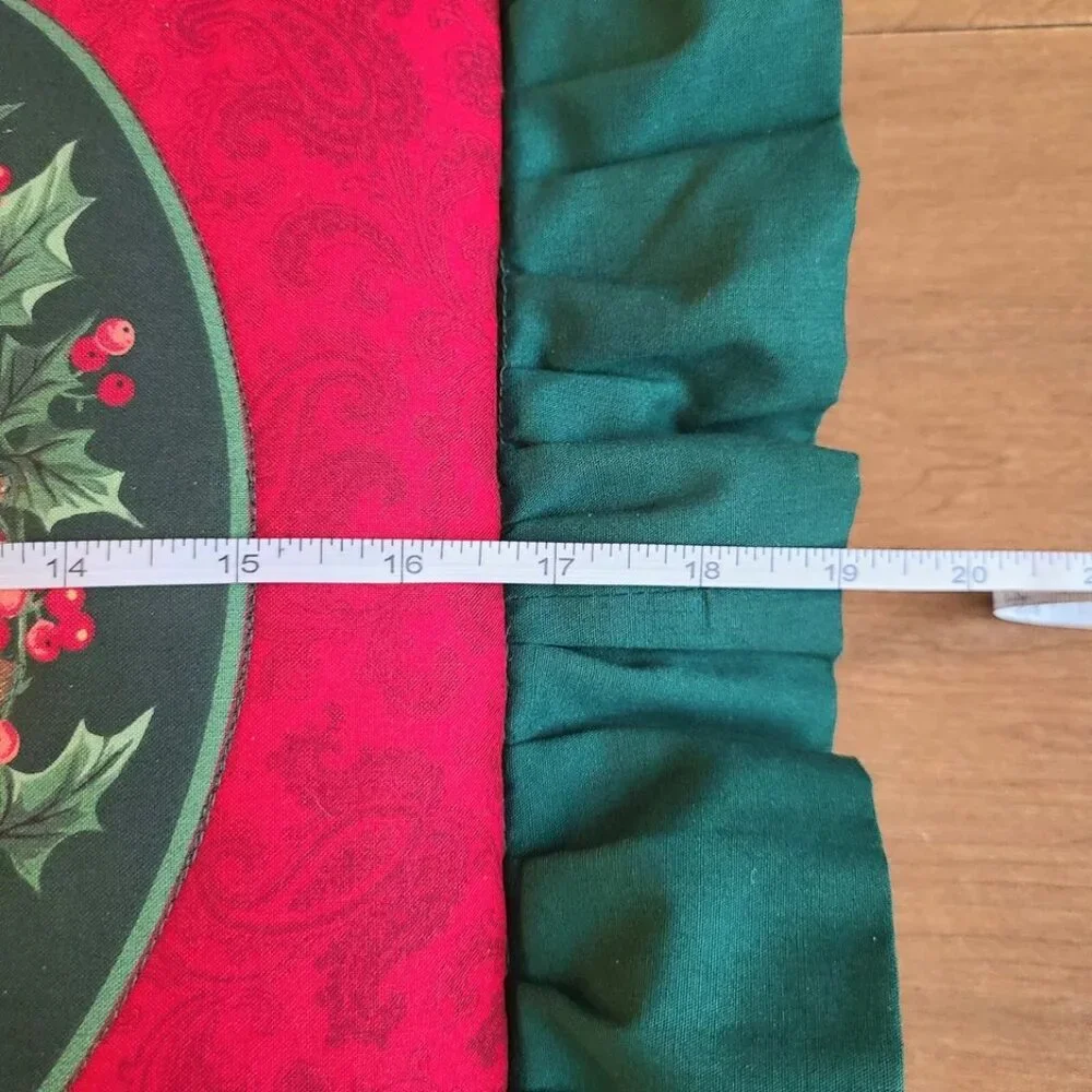 Vintage Christmas Handmade Pillow Square Deer Cardinal Holly Buck Ruffled Cabin
